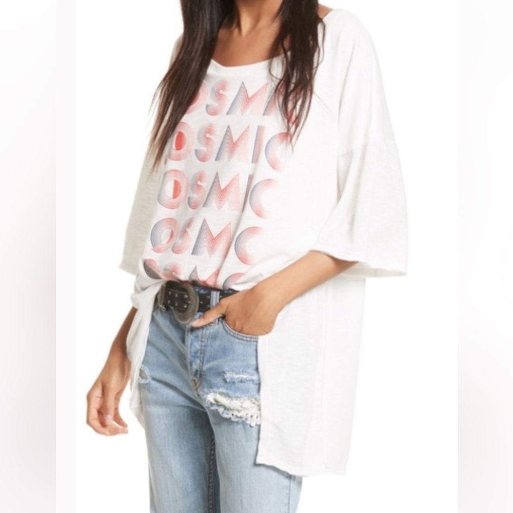 Free People‎ We The Free Oversized Cosmic Graphic T-shirt in white